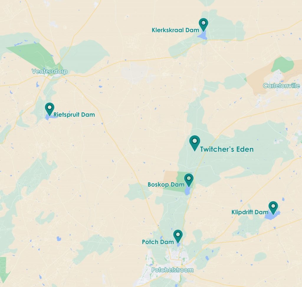 Map of the dams in the Potch area that we visited